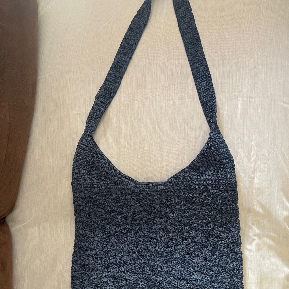 Navy Crochet Shoulder Bag